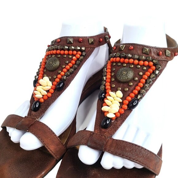 Nine West Brown Beaded Boho Sandals - Picture 3 of 8
